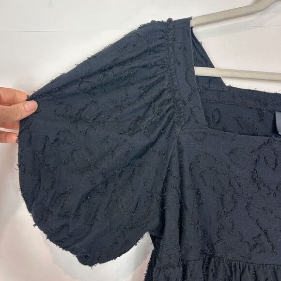 Anthropologie Maeve Batia Babydoll Top XL Black Puff Sleeve Textured Square neck - Picture 9 of 13